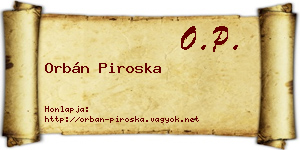 Orbán Piroska névjegykártya